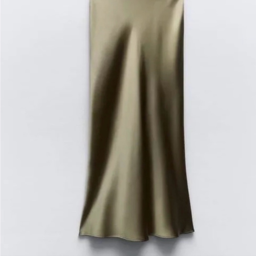 Elegant Satin Midi Skirt - Olive